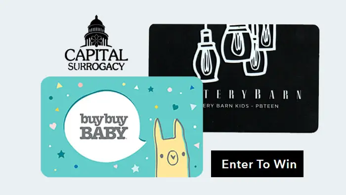 Capital Surrogacy is giving away two prizes just in time for the holidays - $150 Buy Buy Baby gift card and a $150 Pottery Barn gift card!!! Two winners! Open to all! Bonus entries!