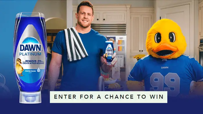 Score a FREE bottle of Dawn Platinum EZ- Squeeze and enter for a chance to have J.J. Watt wash your dishes! The free bottle will be $3 off coupon good for Dawn EZ-Squeeze. Offer valid while supplies last. Coupon offer available on P&G Good Everyday. Coupon must be used within 24 hours of printing.