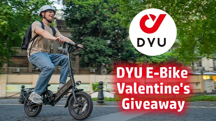 Enter DYU Cycle's Electric Bike Valentine's Giveaway for your chance to win some great prizes. Change your routine to accelerate your dreams! With my foldable electric bike, every ride is a leap to freedom.
