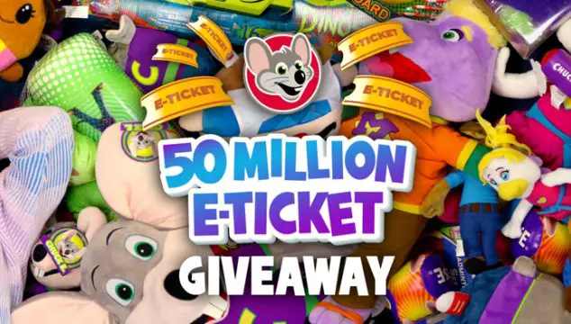 1,000 WINNERS! Enter for your chance to win 50,000 Chuck E. Cheese tickets! This is their Biggest Giveaway Ever! One thousand kids will win 50,000 E-Tickets, for a grand total of 50 MILLION E-Tickets nationwide. 