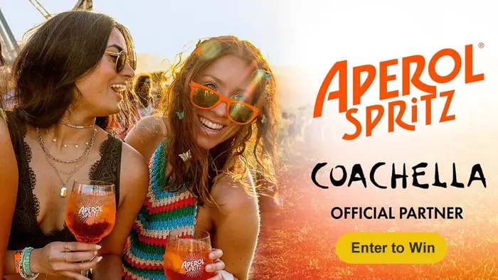 You and two friends would win a trip to join the vibe in Coachella. Aperol wants to give you the VIP Coachella experience of a lifetime valued at over $21,000, so raise a glass to the top performing music artists and inspiring works of art together this year.