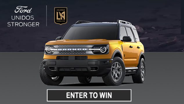 LAFC has partnered with Ford to bring you an exclusive giveaway. Enter today for your chance to win a 2-year lease on the 2024 Ford Bronco Sport valued at $15,000! Unleash your inner adventurer with the 2024 Ford Bronco® Sport SUV. Whether it's roads or trails, the Bronco® Sport SUV is capable of tackling any terrain