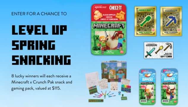 Crunch Pak is thrilled to offer 8 lucky winners the chance to dive into the world of Minecraft like never before. Eight winners will score epic prizes like Minecraft guidebooks, a deluxe activity set, a Minecraft shop gift card, and delicious Crunch Pak x Minecraft-themed snacks. Don't miss out on this gaming and snacking adventure!