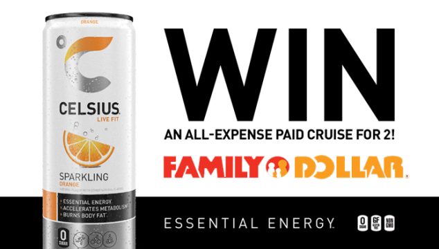 CELSIUS Sparkling is partnering with Family Dollar to give you the chance to win one of five all-expenses paid 4-day/3 night cruise for two and a check for $2,000! A grand prize valued at $8,000!