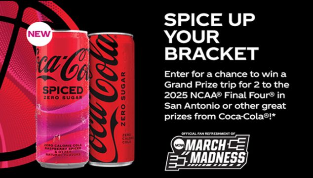 Play the Coca‑Cola #NCAA March Madness Instant Win Game every day and enter for a chance to win a sensational prize package from Coke® Zero Sugar, Powerade®, or Core Power®. Plus, every time you enter for a prize package you automatically earn a chance to win the grand prize - a VIP trip to the Men’s or Women’s 2025 NCAA® Final Four®!