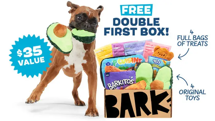 For a limited time, get double the doggie treats and toys when you sign up for BarkBox! Join today and Bark Box will DOUBLE your first box of original toys and treats for FREE! A $35.00 Value! PLUS, if you sign up by  March 31st, your order will arrive with a Free Outdoor Dog Bed (value $65).
