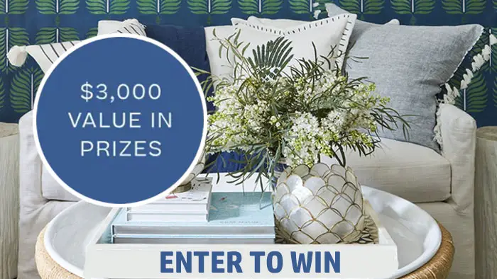 Enter for your chance to win a Serena & Lily grand prize valued at $3,000 to help you refresh your home for Spring. Gift cars galore will be given away in this fabulous sweepstakes and you could win all of them from Senreve, Frank and Eileen, Tanya Taylor, Serena & Lily and Graphic Image