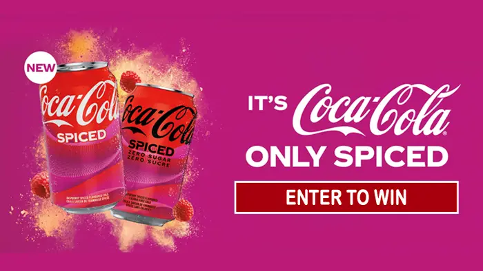 Enter for your chance to win one of fifty Coca-Cola Spiced Kits! Coca‑Cola Spiced™ offers a unique alchemy of iconic cola, raspberry and spiced flavors. It’s Coca‑Cola, only spiced. Coca‑Cola Spiced transforms the familiar into the extraordinary. Blending the iconic taste of Coca‑Cola with a burst of refreshing notes from raspberry and spiced flavors, Coca‑Cola Spiced offers an uplifting taste experience 