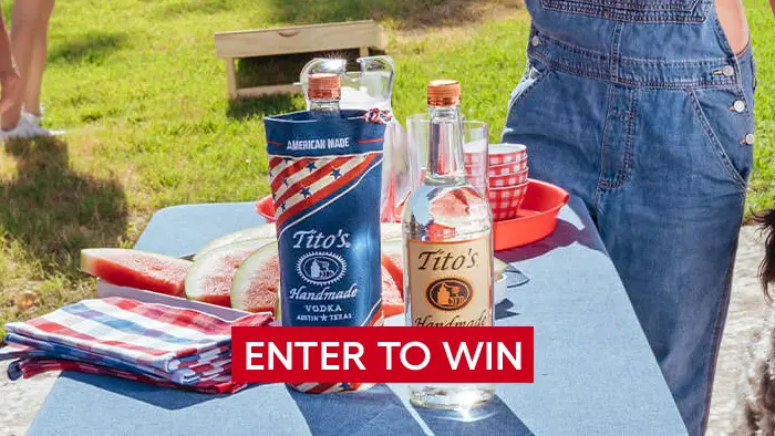 Tito's is giving away 250 prizes including Tito’s branded Cornhole Sets, Tito’s branded Grilling Apron & Tools, and Tito’s Dog Toy Kit & Dog Bandana. Enter daily for your chance to win