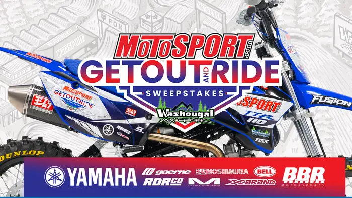 Enter the Motosport Get Out and Ride Sweepstakes for your chance to win every week through April 15th for your chance to win a Yamaha TR110 and a VIP experience to the 2024 Washougal Pro MX National PLUS weekly giveaways from Troy Lee Designs, Thor, Fox Racing, Seven, and Bell + Flying Racing. Come Back and enter to win a prize every week. With each weekly entry you will also be entered into the Grand Prize drawing.