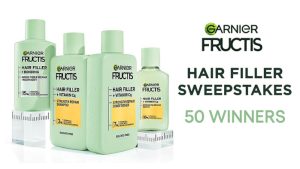 Enter for your chance to be one of the 50 winners to win a FREE full-size set of the Fructis Hair Filler + Vitamin Cg system. Get up to 72HR fuller & thicker looking hair with Garnier Fructis Grow Strong Thickening system of shampoo, conditioner, and leave-in treatment, formulated with Biotin & Vitamin C + Blood Orange Extract. No parabens, no silicones, no phthalates, and no DMDM Hydantoin.
