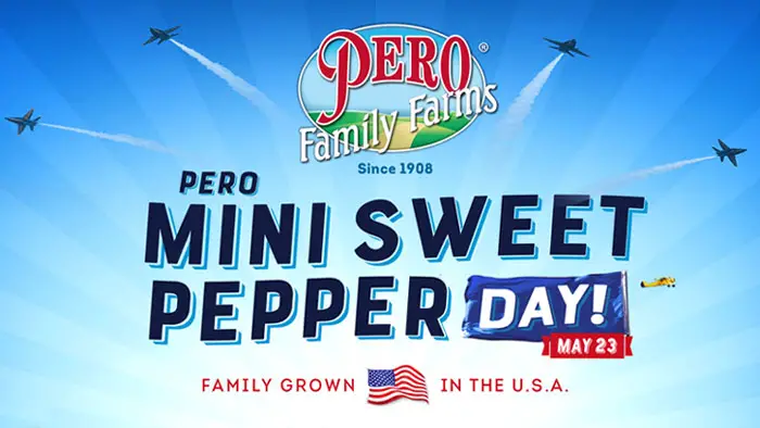 Pero Family Farms is excited to announce the 7th Annual Pero Family Farms Mini Sweet Pepper Day Sweepstakes! Enter NOW through May 31st for a chance to WIN  Sweet Prizes each week! Pero Family Farms Pero Mini Sweet Pepper Day is on May 23th but they want you to celebrate with them all month long! 