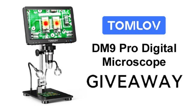 Enter for your chance to win a Tomlov DM9 Pro Digital Microscope that is suitable for miniature video photography, electronic hobbyists and soldering, STEM learning, SMD components inspection, jewelry appraisal, material inspection, watch repair, error coin/stamps, antique identification, home DIY, backyard science with kids, rocks & minerals, plants, and more!