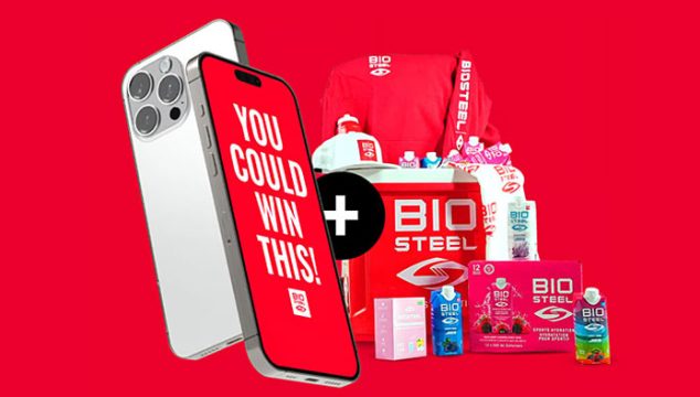 BioSteel a giving away prizes you won’t want to miss including an iPhone 15 (128GB), a 12-pack of our RTD sports drinks, a 24-pack of hydration mix, a 60qt BioSteel cooler, and BioSteel swag and more.