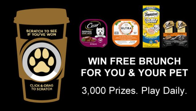 3,000 Prize will be won in the Mars Brunch With Your Bestie Instant Win Game. Play Daily. Treat your cat or dog to more variety with CESAR®, NUTRO ULTRA™, TEMPTATIONS™ or SHEBA® and you could win free brunch for the both of you.