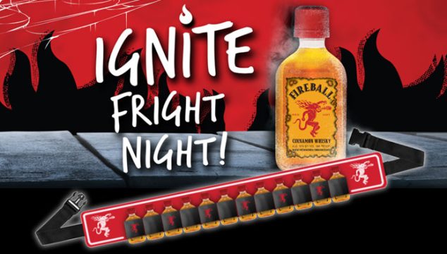 Enter for your chance to win one of 400 Glowing Fireball belts. Ready to ignite Fright Night? Enter here for your chance to win. Fireball Cinnamon Whisky is a mixture of Canadian whisky, cinnamon flavoring and sweeteners that is produced by the Sazerac Company