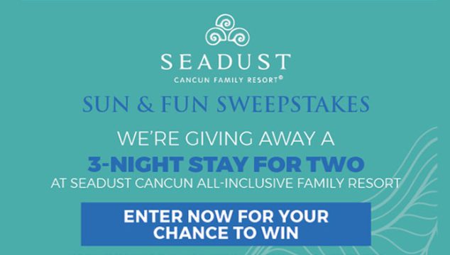 Seadust Cancun Family Resort is giving away a 3-night stay for two at Seadust Cancun All-Inclusive Family Resort. Nestled along the dazzling shores of the Caribbean Sea, Seadust offers the ultimate blend of relaxation and adventure. From lavish accommodations and tantalizing dining options to an array of daily activities and nightly entertainment, every moment is designed to exceed your expectations.