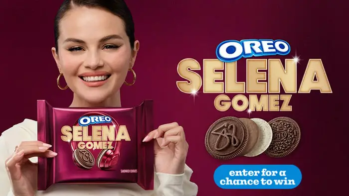 Enter the OREO Selena Gomez Sweepstakes for a chance to win exclusive prizes like a limited edition OREO x Selena Gomez Record Player, $100 Rare Beauty e-gift card, and signed CD Beauty Box Set. Want to hit play on Selena's exclusive new remix? You'll have to get your hands on the hard-to-find Signature OREO Cookie.