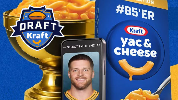 Enter for your chance to win the ultimate fantasy-football bragging rights package in the Draft Kraft Sweepstakes! One grand-prize winner takes home a $25,000 prize pack, featuring a custom “Big Cheese” ring, a Golden Championship Bowl, and 85 boxes of Kraft Mac & Cheese signed by Tucker Kraft Kraft Heinz+1. Plus, every eligible entrant who drafts Kraft receives a free box of Kraft Mac & Cheese