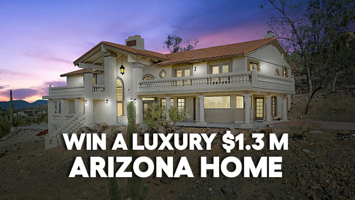 You could WIN a $1.3 Million Phoenix, Arizona luxury home estate. This sweepstakes is for a fully remodeled $1.3 million Phoenix, Arizona luxury estate. The 4 bedroom, 3 bathroom, 4,100 square foot home sits on a 2.5 acre mountain side property, at the end of a private road. It offers panoramic Sonoran preserve and valley views from multiple balconies. Also comes with new high end kitchen appliances.