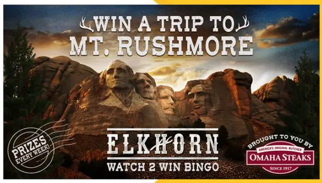 Enter the INSP Elkhorn Bingo Watch 2 Win Sweepstakes for a chance to win PRIZES including a Grand Prize trip for two to Mount Rushmore in South Dakota that includes round-trip economy airfare, four days/three nights lodging, ground transportation, and $500 spending money (ARV $2,550). PLUS there will be weekly First Prizes throughout each of the eight Bingo Periods: each week three winners will score a $100 Visa Gift Card (24 First Prizes total)
