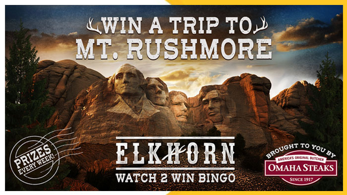 Enter the INSP Elkhorn Bingo Watch 2 Win Sweepstakes for a chance to win PRIZES including a Grand Prize trip for two to Mount Rushmore in South Dakota that includes round-trip economy airfare, four days/three nights lodging, ground transportation, and $500 spending money (ARV $2,550). PLUS there will be weekly First Prizes throughout each of the eight Bingo Periods: each week three winners will score a $100 Visa Gift Card (24 First Prizes total)
