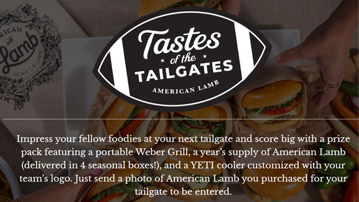 American Lamb Tastes of the Tailgates Sweepstakes
