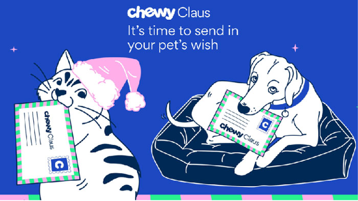 Enter the Chewy Claus Sweepstakes for your chance to win one of 15,000 assorted pet “goodie boxes”