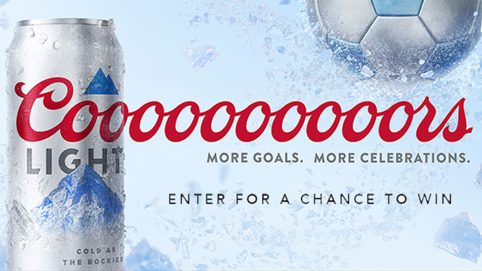 Give us your coldest “Cooooors!” and enter for a chance to win up to $10,000! #CoorsCelebration #Sweepstakes Coors Light Soccer Sweepstakes (236 Cash Winners)