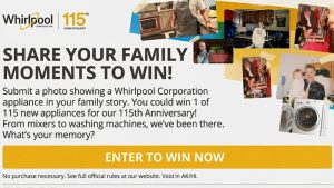 Whirlpool Corp. 115th Anniversary Sweepstakes (115 Prizes)