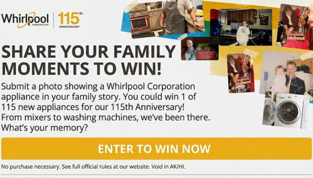 Whirlpool Corp. 115th Anniversary Sweepstakes (115 Prizes)